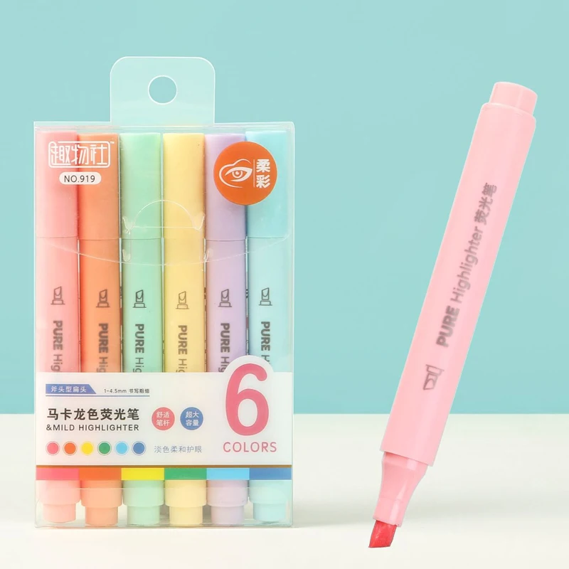 Pastel Highlighter Set Double Ended - 6 Pçs/set Cor Pastel Macaron Marcador