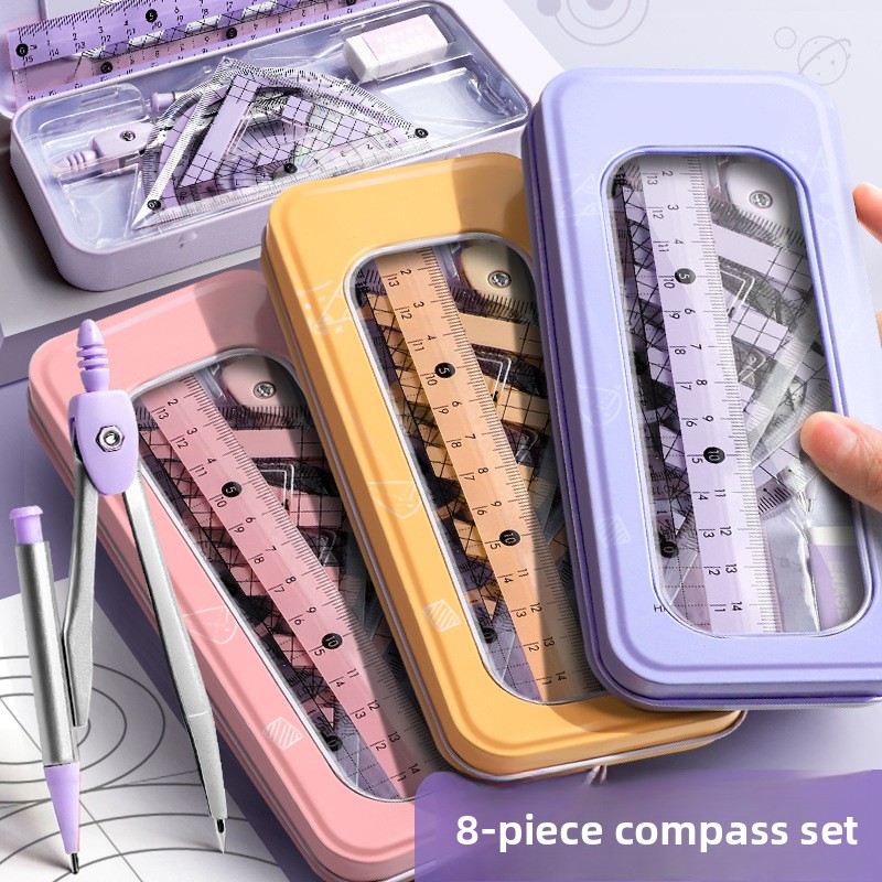 Math Geometry Set With Compass - Conjunto de 8 peças de instrumentos